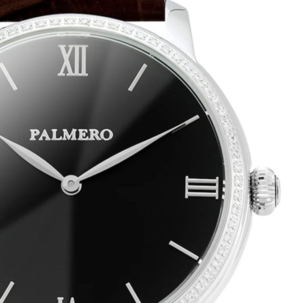 Palermo Watch Brown Leather Moissanite Gemstone Bezel - Picture 6 of 9